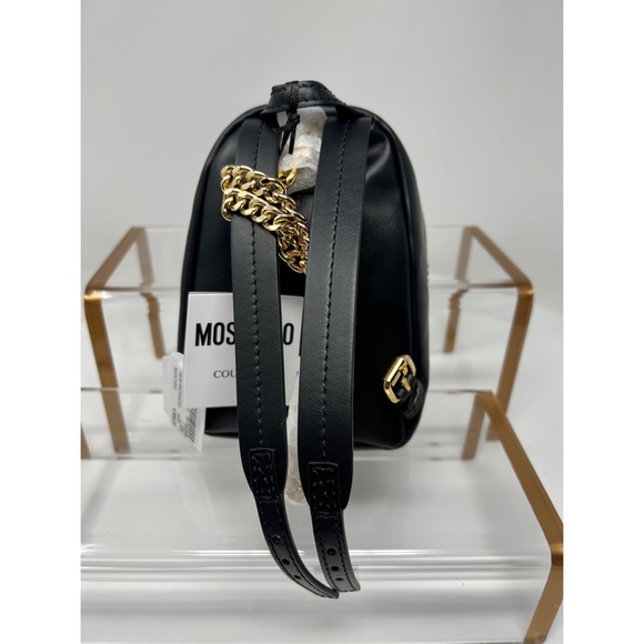 Moschino mini Teddy bear embroidered branded backpack black with gold hardware - Picture 10 of 17